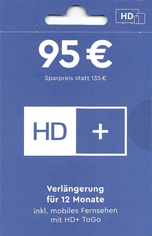 HD+ Plus Verlängerung 12 Monate inkl. HD+ ToGo für alle Karten HD01,02,03,04,05